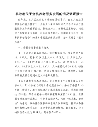 县政府关于全县养老服务发展的情况调研报告