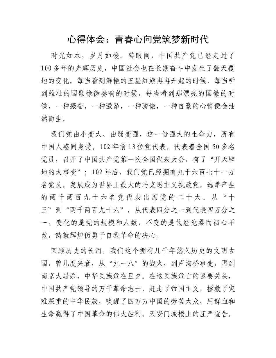 心得体会：青春心向党筑梦新时代_第1页