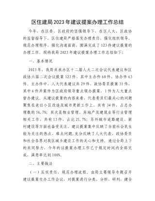 区住建局2023年建议提案办理工作总结