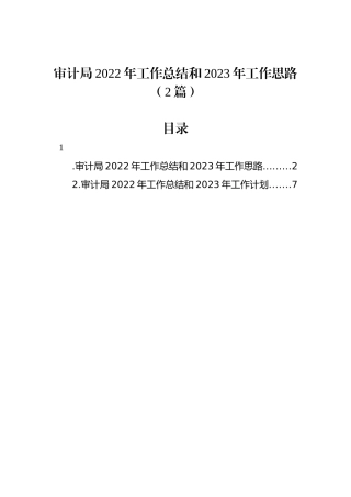 审计局2022年工作总结和2023年工作思路（2篇）