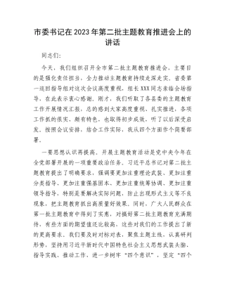 市委书记在2023年第二批主题教育推进会上的讲话