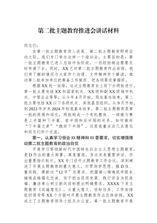 第二批主题教育推进会讲话材料
