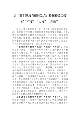 第二批主题教育研讨发言：检视整改需要有“广度”“力度”“深度”