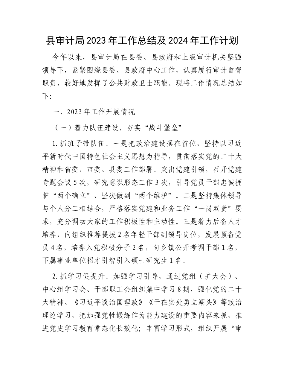县审计局2023年工作总结及2024年工作计划_第1页