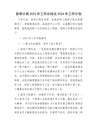 县审计局2023年工作总结及2024年工作计划