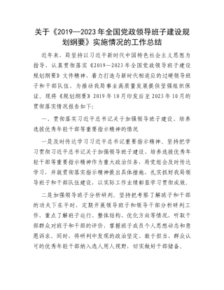 关于《2019—2023年全国党政领导班子建设规划纲要》实施情况的工作总结