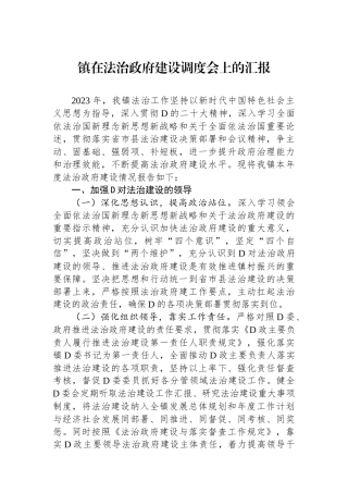 镇在法治政府建设调度会上的汇报