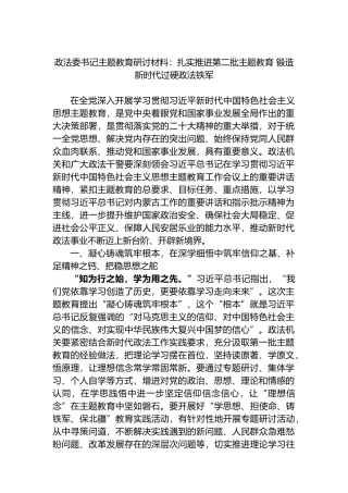 政法委书记主题教育研讨材料：扎实推进第二批主题教育+锻造新时代过硬政法铁军