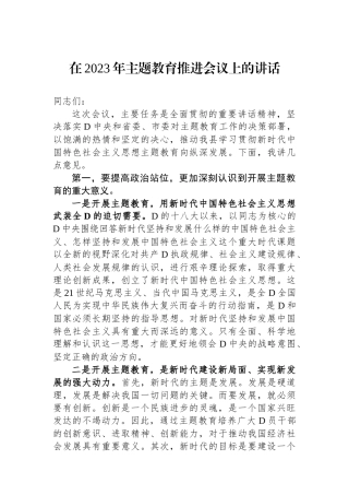 在2023年主题教育推进会议上的讲话