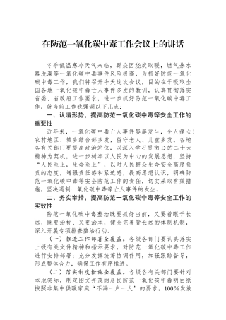 在防范一氧化碳中毒工作会议上的讲话