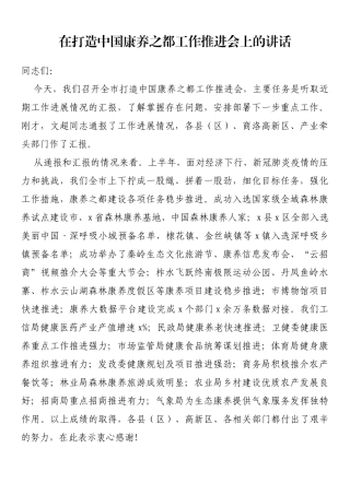 在打造中国康养之都工作推进会上的讲话