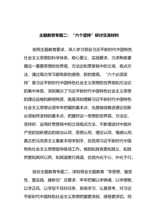 主题教育专题二：“六个坚持”研讨交流材料