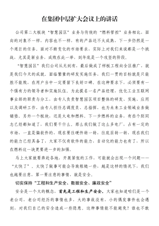 在集团中层扩大会议上的讲话