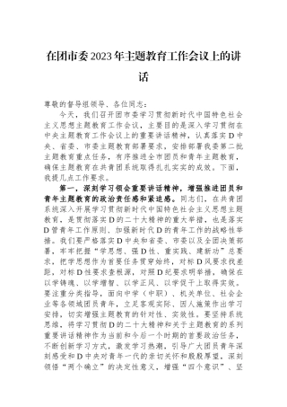 在团市委2023年主题教育工作会议上的讲话