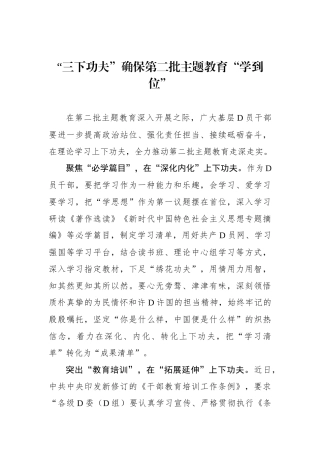 “三下功夫”确保第二批主题教育“学到位”