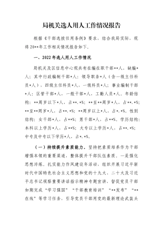 局机关选人用人工作情况报告