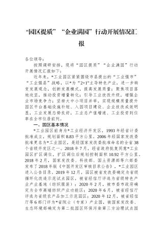 “园区提质”“企业满园”行动开展情况汇报