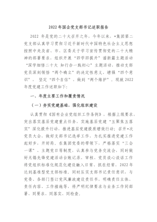 2022年国企党支部书记述职报告