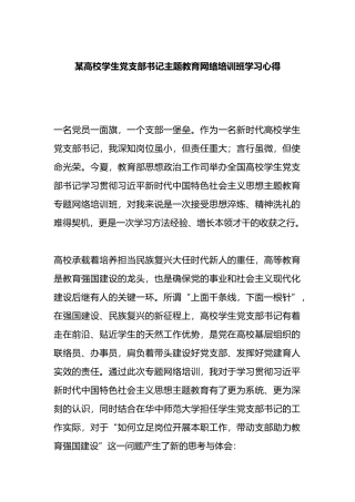 某高校学生党支部书记主题教育网络培训班学习心得