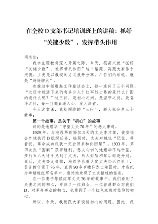 在全校党支部书记培训班上的讲稿：抓好“关键少数”，发挥带头作用