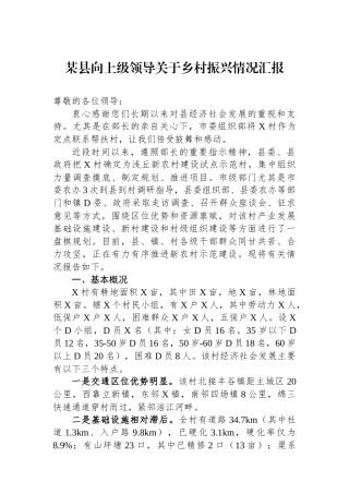 某县向上级领导关于乡村振兴情况汇报