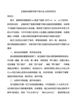 在县政法委新任职干部大会上的讲话范文新提拔会议