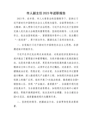 市人副主任2023年述职报告