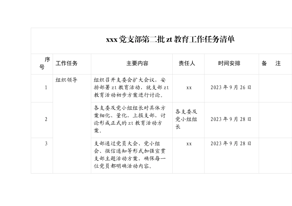 X党支部第二批主题教育工作任务清单_第1页