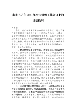 市委书记在2023年全市组织工作会议上的讲话提纲