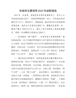 市政府主要领导2023年述职报告（简版）