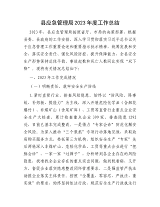 县应急管理局2023年度工作总结