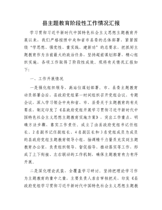 县主题教育阶段性工作情况汇报