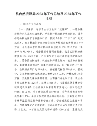 县自然资源局2023年工作总结及2024年工作计划