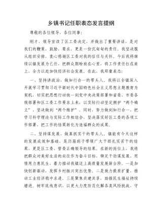 乡镇书记任职表态发言提纲