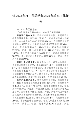 镇2023年度工作总结和2024年重点工作任务