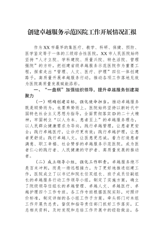 创建卓越服务示范医院工作开展情况汇报