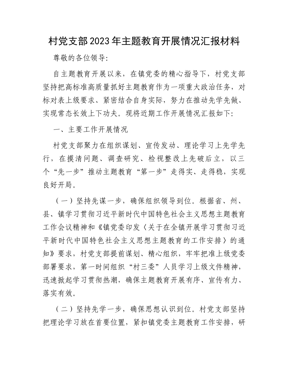 村党支部2023年主题教育开展情况汇报材料_第1页