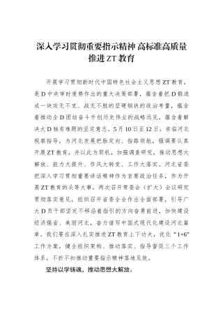 深入学习贯彻重要指示精神 高标准高质量推进主题教育