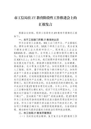市工信局在主题教育阶段性工作推进会上的汇报发言