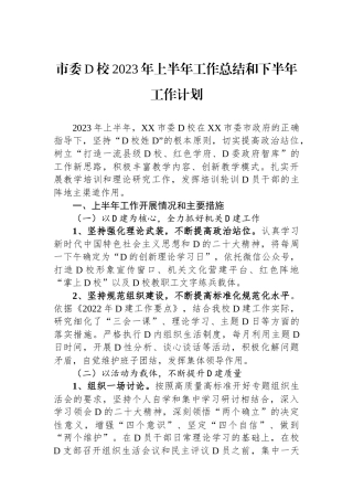 市委党校2023年上半年工作总结和下半年工作计划