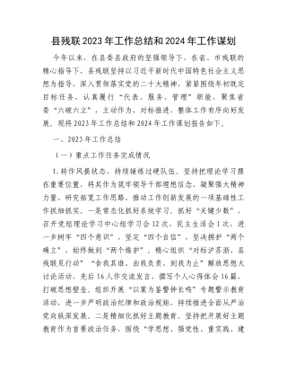 县残联2023年工作总结和2024年工作谋划