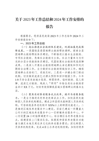 关于2023年工作总结和2024年工作安排的报告