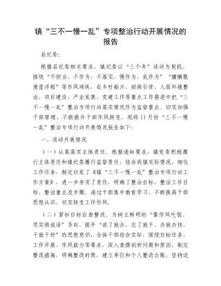 镇“三不一慢一乱”专项整治行动开展情况的报告