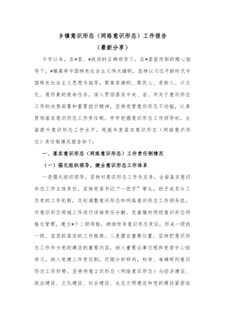 乡镇意识形态（网络意识形态）工作报告