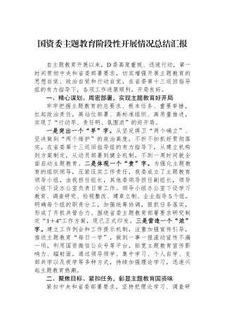 国资委主题教育阶段性开展情况总结汇报
