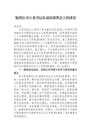集团公司党委书记在动员部署会上的讲话