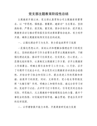 党支部主题教育阶段性总结