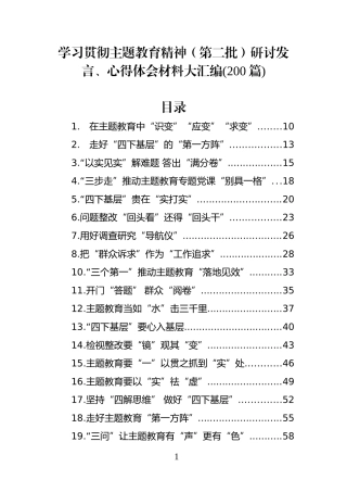 （200篇）学习贯彻主题教育精神（第二批）研讨发言、心得体会材料大汇编