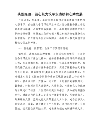 典型经验：凝心聚力筑平安赓续初心助发展