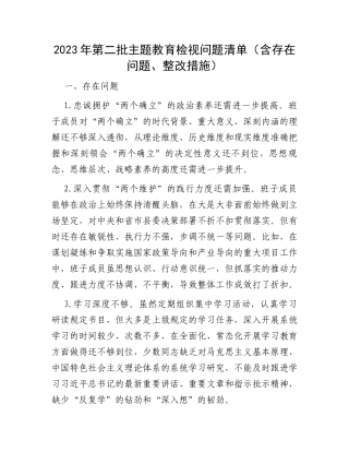 2023年第二批主题教育检视问题清单（含存在问题、整改措施）